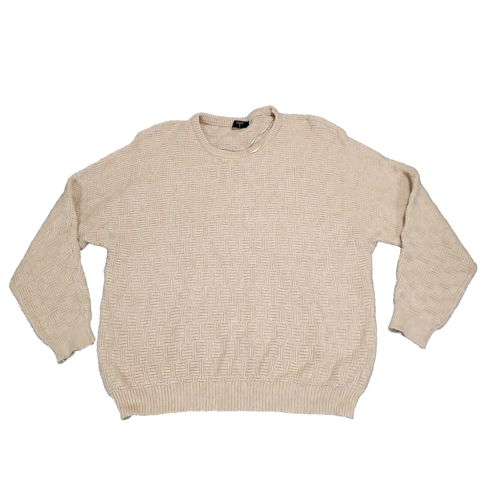Tahari Sweater Womens Size L Beige Cable Knit Long Sleeve Crew Neck‎ Long Sleeve